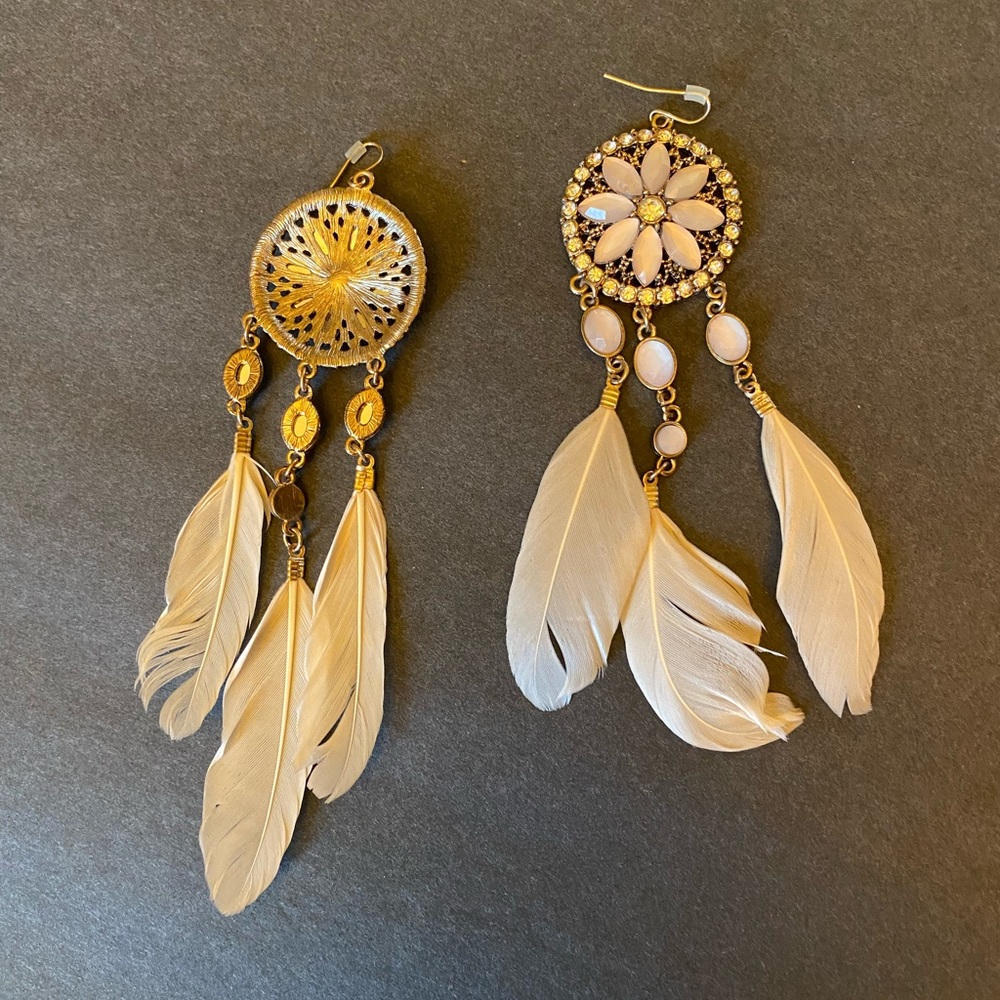 Beautiful Faux Opal Gemstone And Rhinestone Dreamcatcher Earrings - Picture 2 of 2